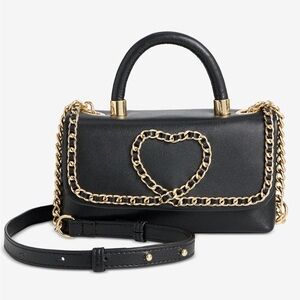 INC International Concepts Black Mini Crossbody Bag Gold Chain Heart Detail NWT